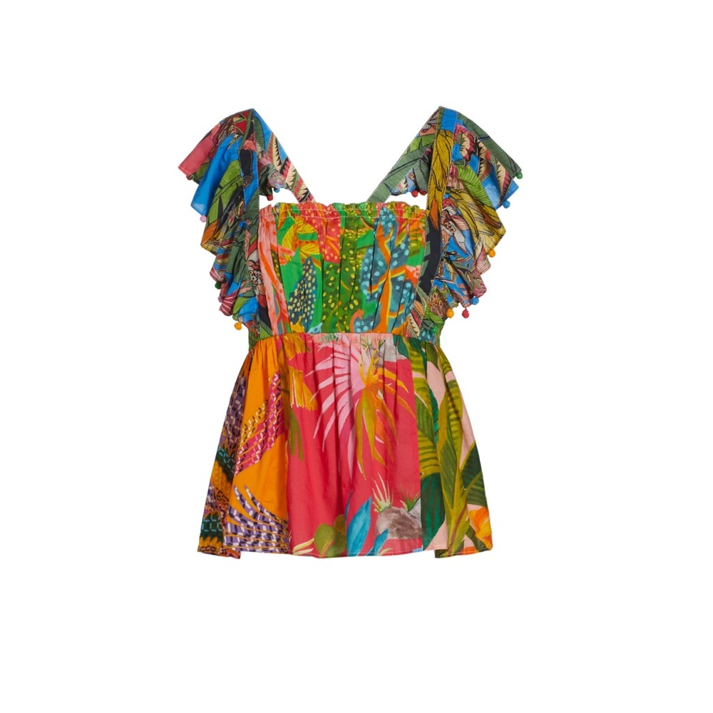 Farm Rio Mix Prints Sleeveless Tie Back Top